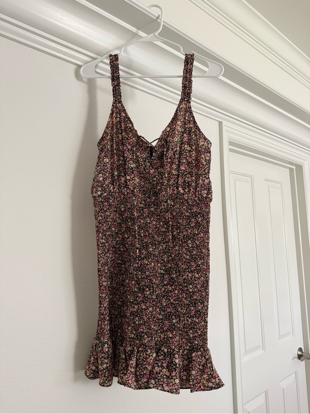 1. State Black Floral Smocked Mini Dress with Pink & Cream Accents